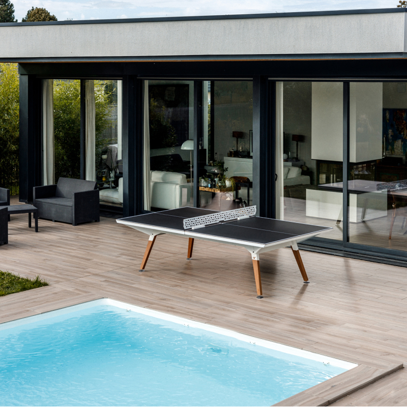 Table de Ping Pong Origin Cornilleau Blanche plateau Noir   bandes blanches  In & Outdoor - TPO100BNB