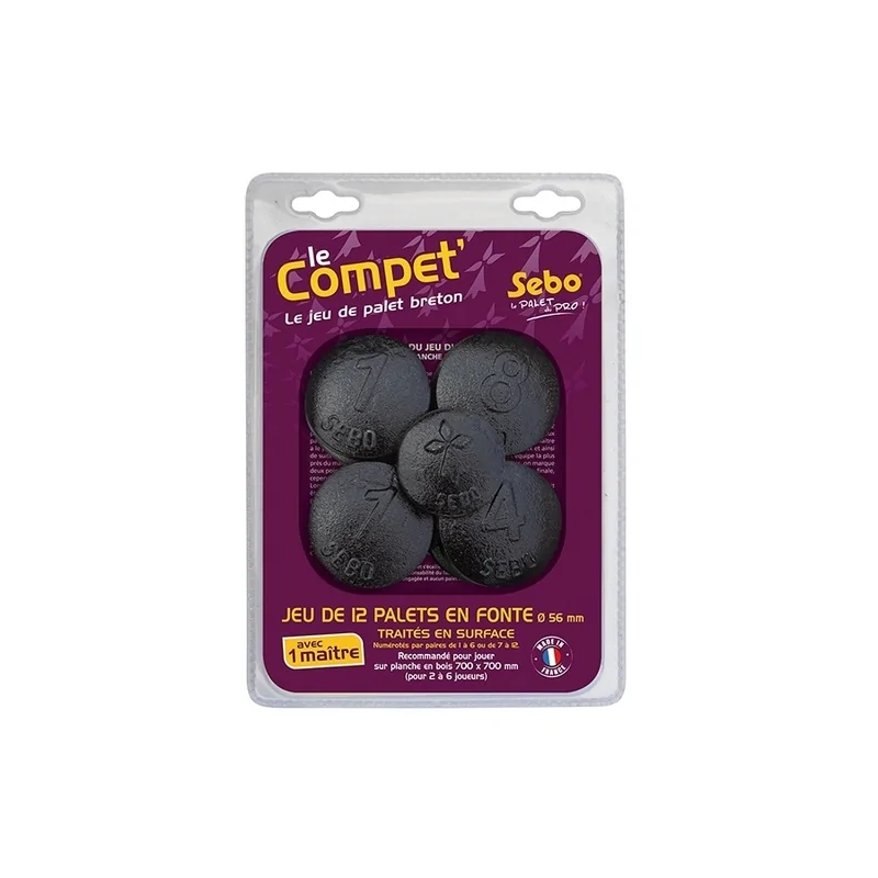 Jeu de Palets Breton réglementaire numérotés de 1 à 6 en fonte avec traitement anti-corrosion - JPA107