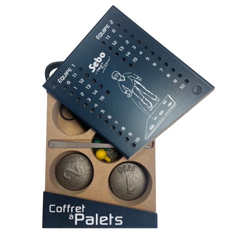 Coffret avec sérigraphie   jeu Palets règlementaire   compas   aimant lève palets - JPA110