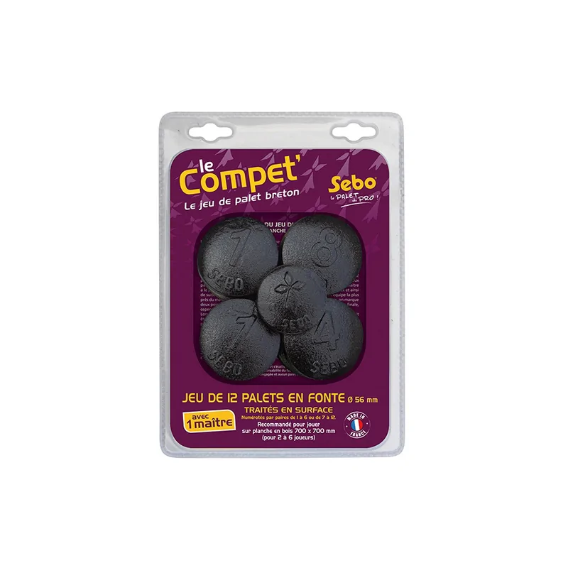 Jeu de Palets Breton réglementaire numéros de 7 à 12 en fonte avec traitement anti-corrosion - JPA107.7-12