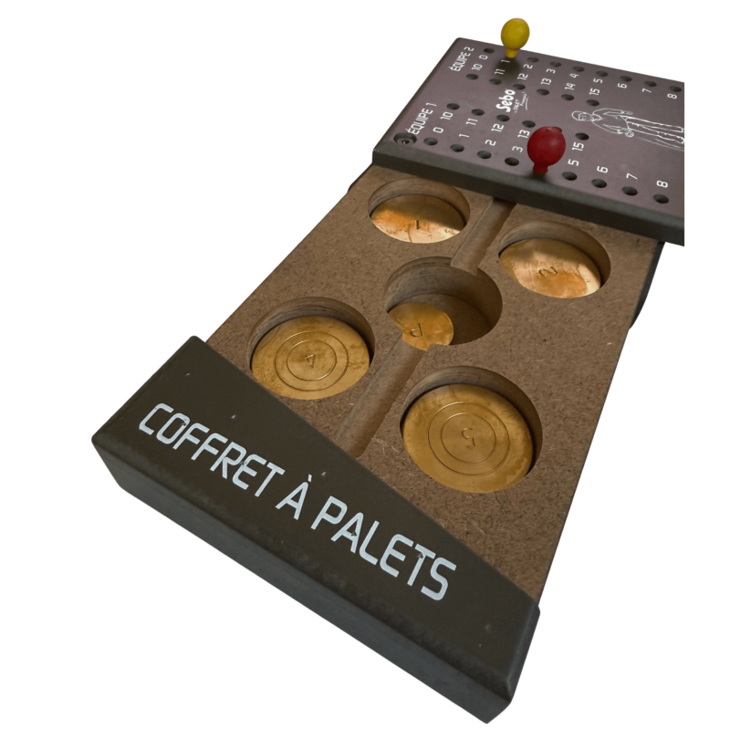 Coffret noir à palets avec jeu palets en laiton pour jeu du palet Vendéen - JPA132N