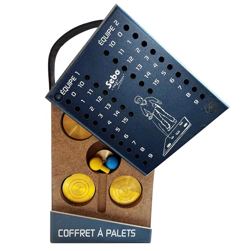 Coffret bleu à palets avec jeu palets en laiton pour jeu du palet Vendéen - JPA132B