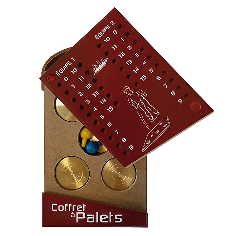 Coffret rouge à palets avec jeu palets en laiton pour jeu du palet Vendéen - JPA132R