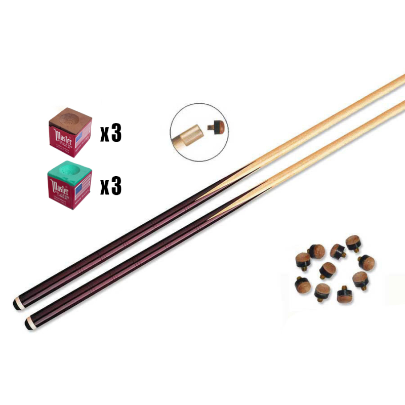 Lot 2 queues de Billard standard 145cm -  procédés et craies - 997
