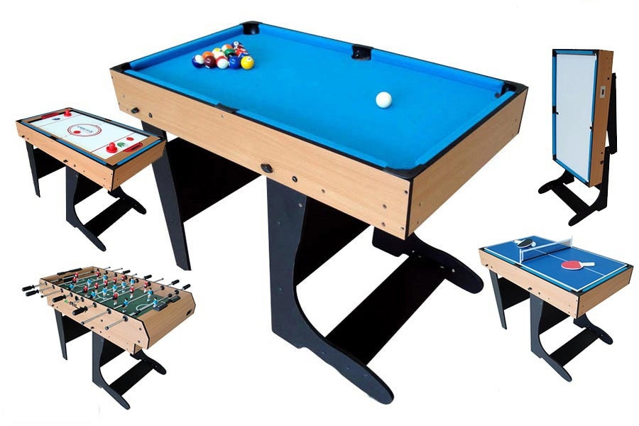Table Multi-Jeux RILEY  Pieds Pliables : Baby-foot, Billard, Air Hockey, Ping-pong, Tableau Blanc (12 jeux)