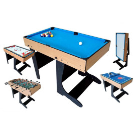Table Multi-Jeux RILEY  Pieds Pliables : Baby-foot, Billard, Air Hockey, Ping-pong, Tableau Blanc (12 jeux)